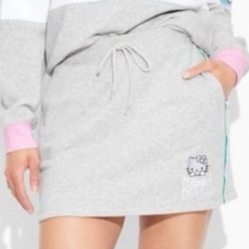 Grey Hello Kitty mini skirt with striped sides #miniskirt
